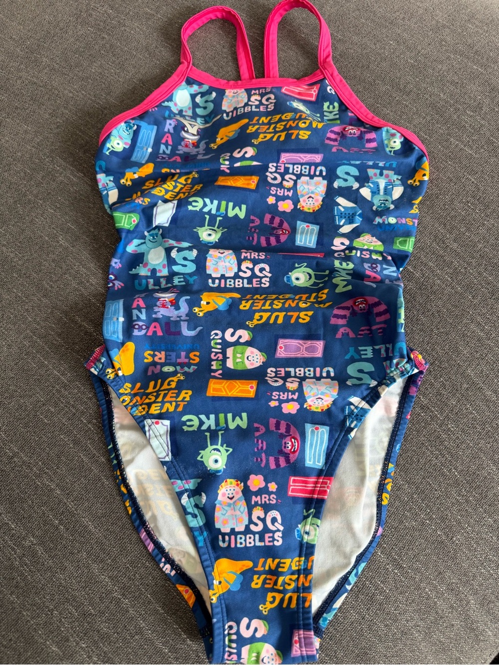 Mizuno Disney Monsters Print One-Piece Swimsuit with Pink trim XS